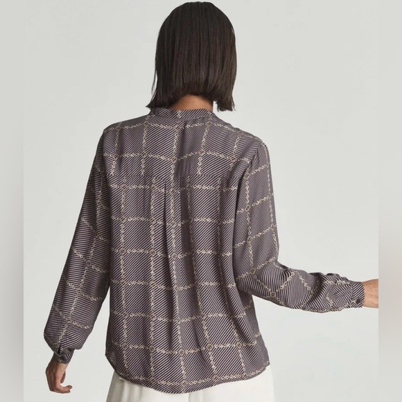 REISS Nyla Chain Link Print Button Down Top Blouse Long Sleeve Pockets Size 4 - Picture 3 of 16